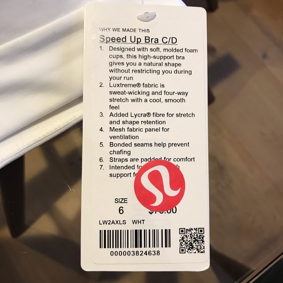 Lululemon Speed Up Bra White C/D Cup Size 6 - Picture 4 of 4